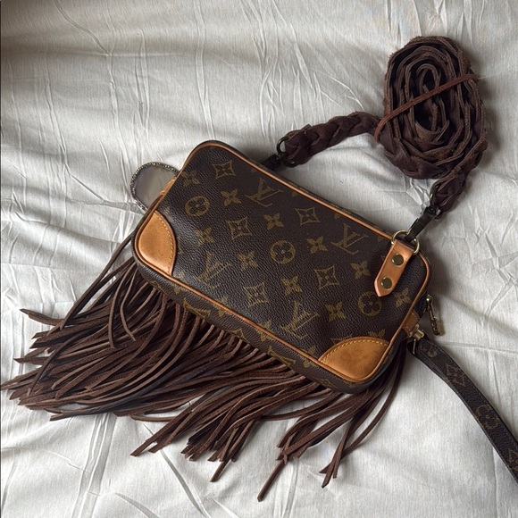 Brown Fringe Designer Bag - Picture 2 of 4
